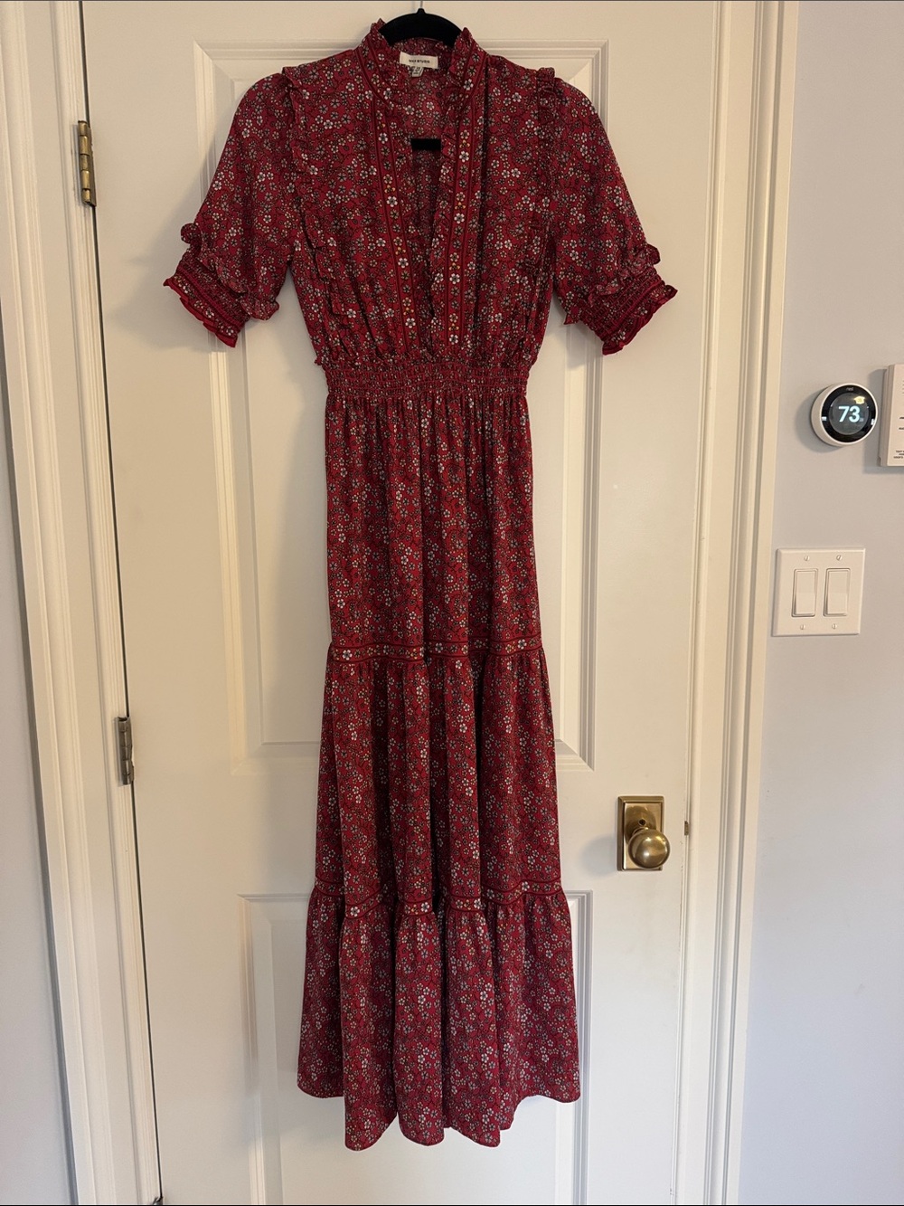 Max Studio Red Floral Maxi Dress with Ruffle Sleeves